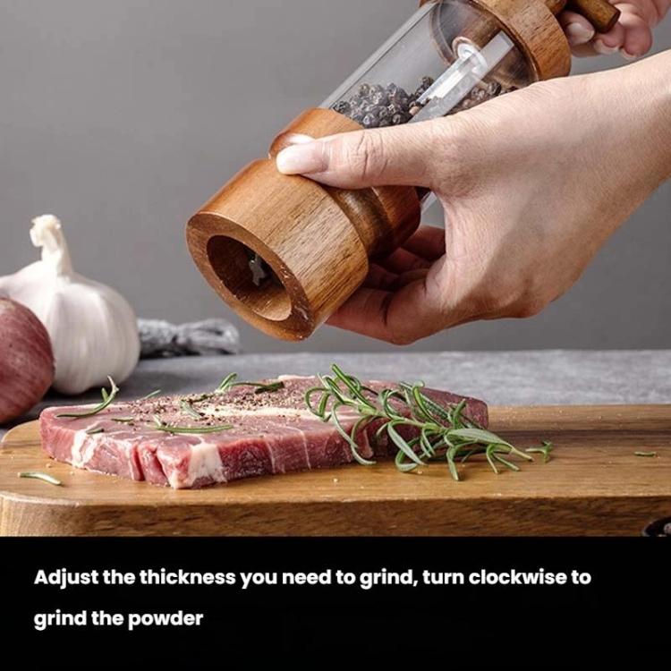 7 inch Manual Black Pepper Wood Grinder Transparent Acrylic Pepper Seasoning Bottle
