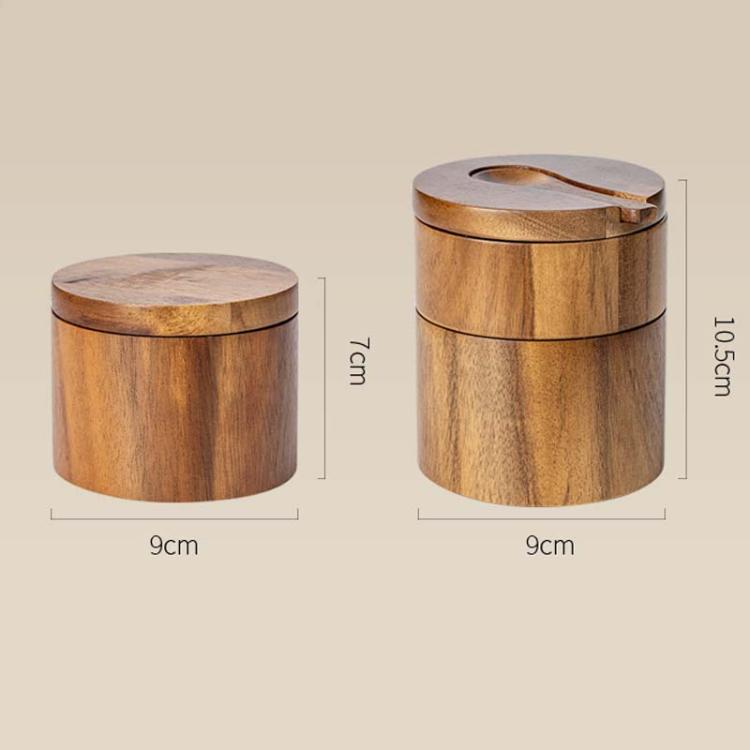 Wooden Salt Jar Storage Box Seasoning Jar With Lid And Spoon