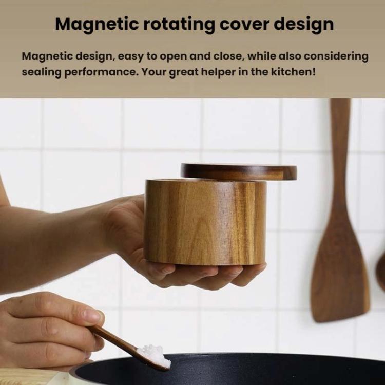 Wooden Salt Jar Storage Box Seasoning Jar With Lid And Spoon