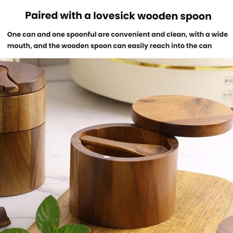 Wooden Salt Jar Storage Box Seasoning Jar With Lid And Spoon