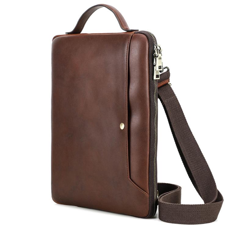 CONTACTS FAMILY 14.2 Inch Crazy Horse Leather Messenger Bag Vintage Crossbody Laptop Briefcase