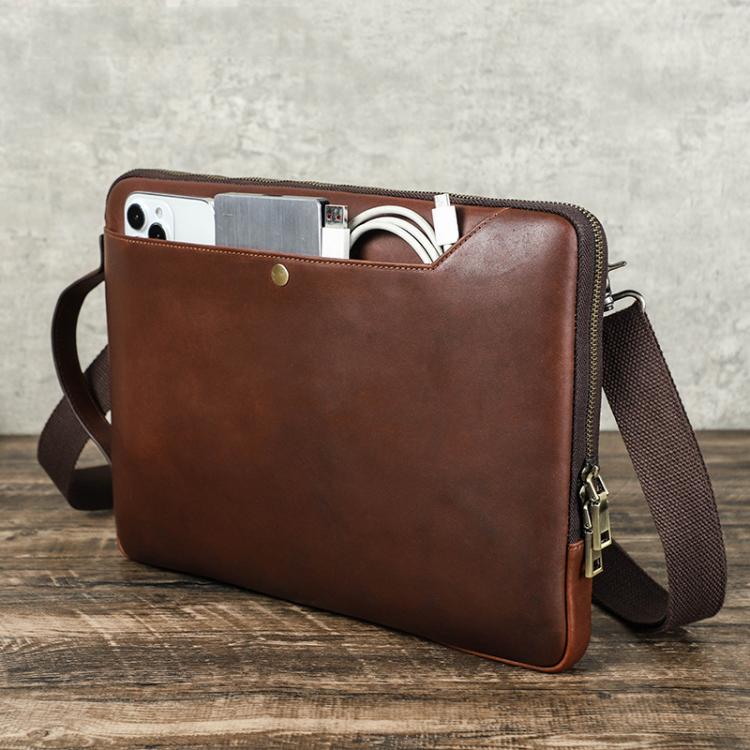 CONTACTS FAMILY 14.2 Inch Crazy Horse Leather Messenger Bag Vintage Crossbody Laptop Briefcase