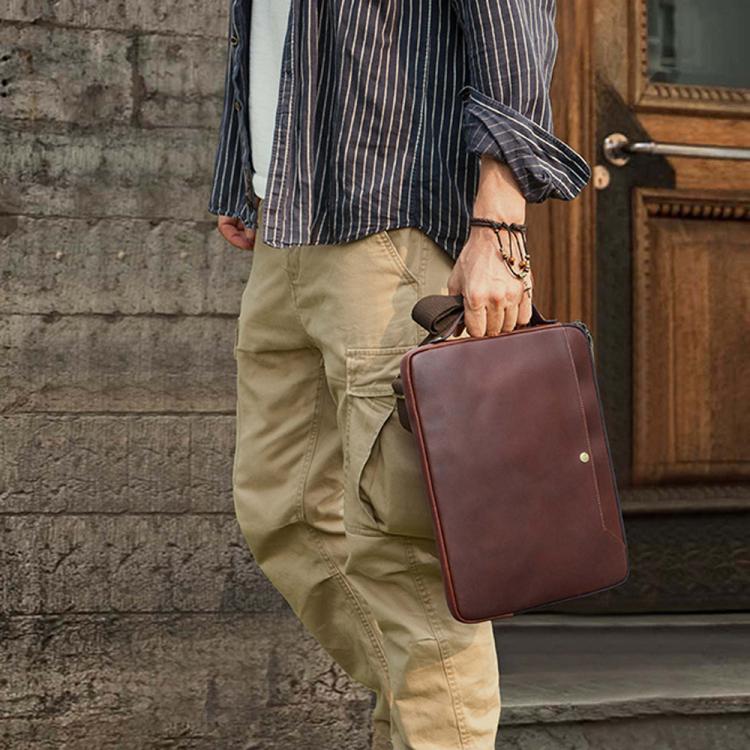 CONTACTS FAMILY 14.2 Inch Crazy Horse Leather Messenger Bag Vintage Crossbody Laptop Briefcase