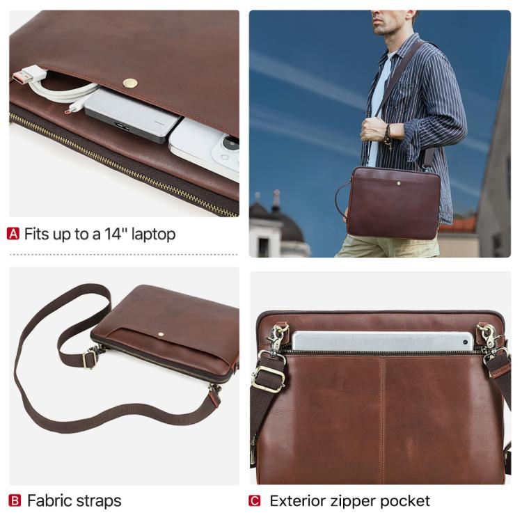 CONTACTS FAMILY 14.2 Inch Crazy Horse Leather Messenger Bag Vintage Crossbody Laptop Briefcase