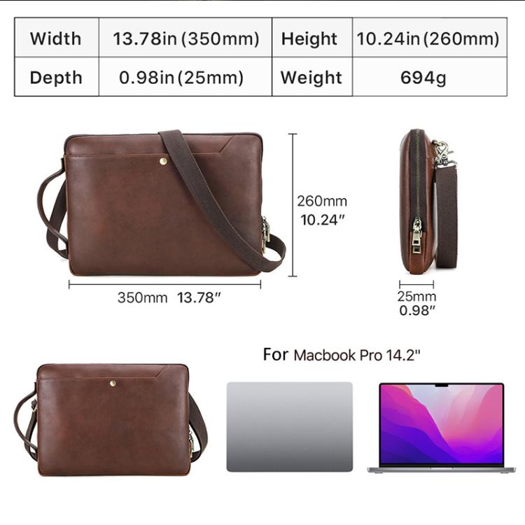 CONTACTS FAMILY 14.2 Inch Crazy Horse Leather Messenger Bag Vintage Crossbody Laptop Briefcase