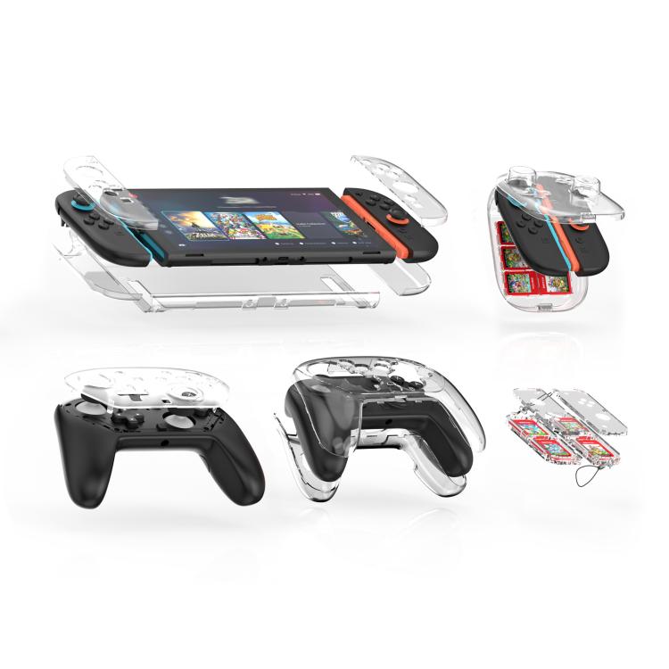 For Nintendo Switch 2 JYS 5-in-1 Crystal Case Full Protection Set Includes Console Shell, Joy-con & Pro Controller Cover, Faceplate, Game Cartridge Case