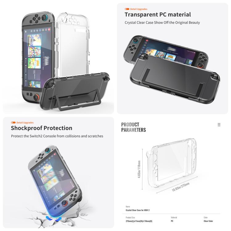 For Nintendo Switch 2 JYS 5-in-1 Crystal Case Full Protection Set Includes Console Shell, Joy-con & Pro Controller Cover, Faceplate, Game Cartridge Case