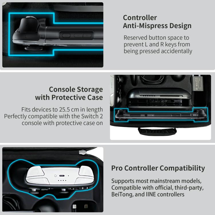 For Nintendo Switch 2 JYS All-in-One Storage Carrying Case Organizer with Shoulder Strap Fits Dock/Console/Pro Controller/Camera/Grip/Charger