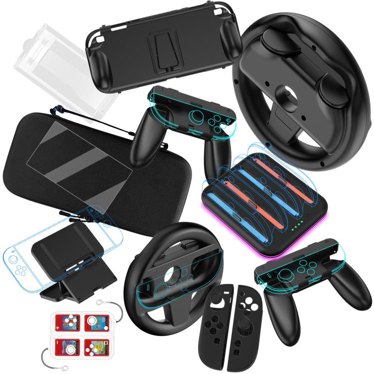 For Nintendo Switch 2 JYS Accessory Bundle Kit with Carrying Case, Charging Dock, Protective Shell, Desktop Stand, Steering Wheel, Grip, etc