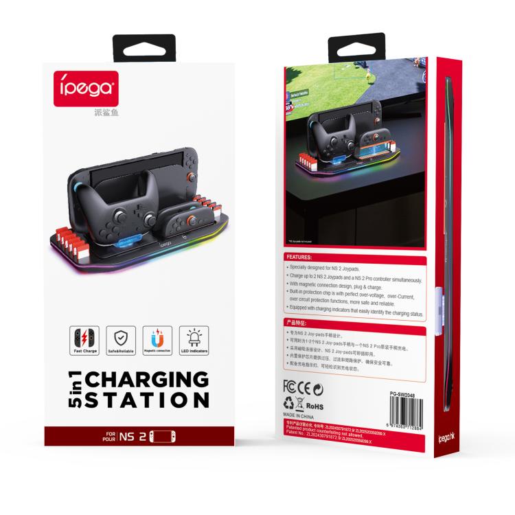 ipega Charging Dock for Nintendo Switch 2 Joy-Con & Pro Controller with RGB Lighting Game Card Holder