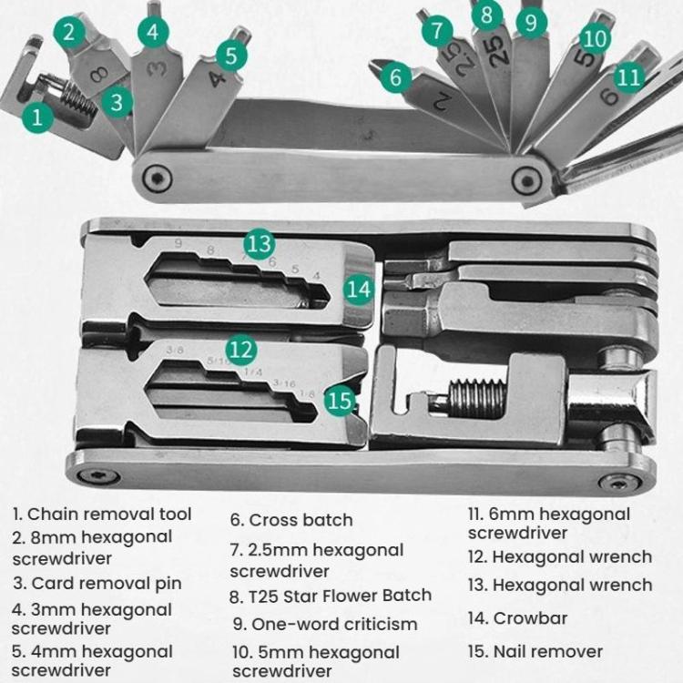 Bicycle 15 In 1 Repair Tool Chain Wrench
