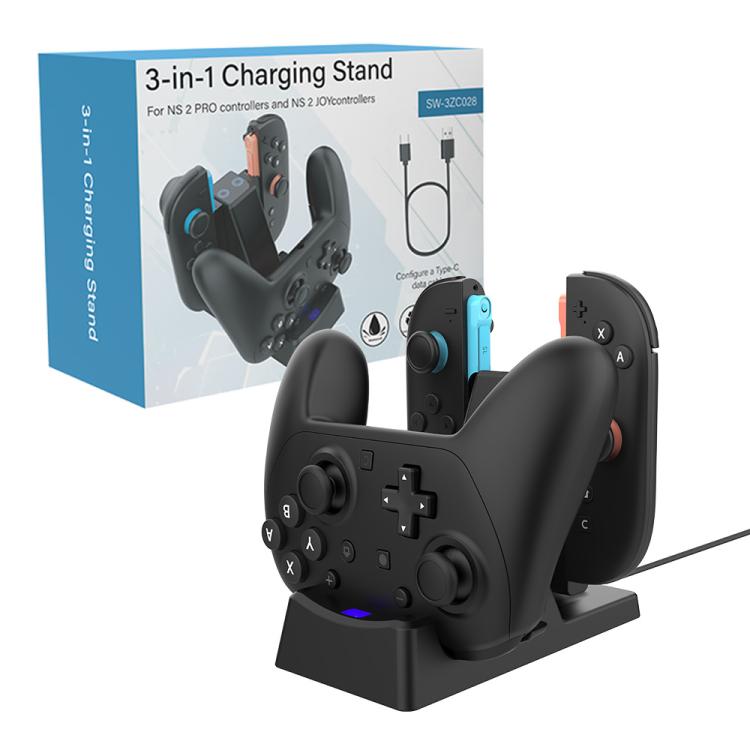 For Nintendo Switch 2 Joy-Con & Pro Controller 3-in-1 Charging Dock Storage Holder with LED Indicators