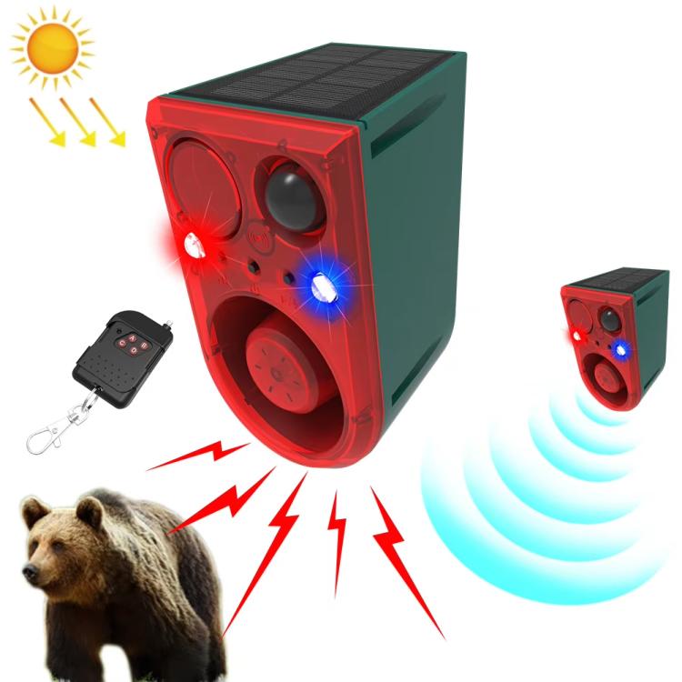 N911J Solar Power Animal Repeller Motion-Activated Sound Light Alarm With Wireless Remote Controlled Voice Speaker