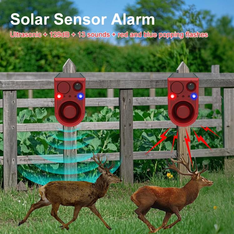 N911J Solar Power Animal Repeller Motion-Activated Sound Light Alarm With Wireless Remote Controlled Voice Speaker