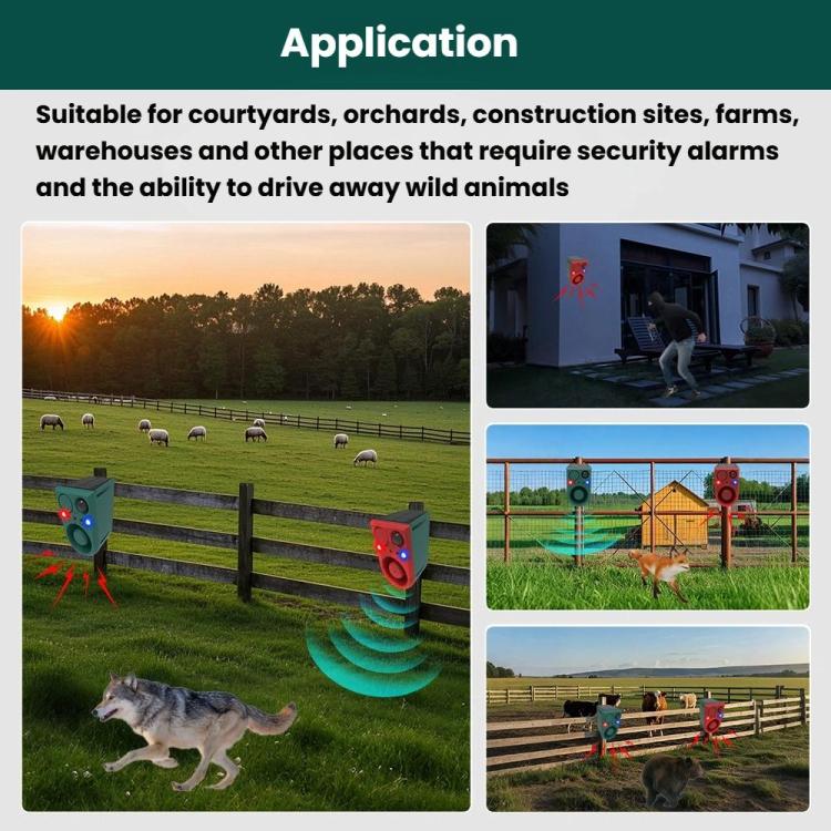 N911J Solar Power Animal Repeller Motion-Activated Sound Light Alarm With Wireless Remote Controlled Voice Speaker