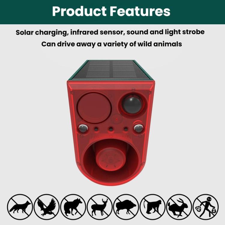N911J Solar Power Animal Repeller Motion-Activated Sound Light Alarm With Wireless Remote Controlled Voice Speaker