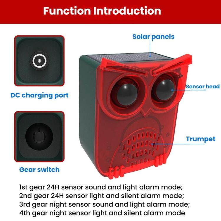 N912A Voice Solar Power Animal Repeller Human Motion Sensor Infrared Sound Light Alarm