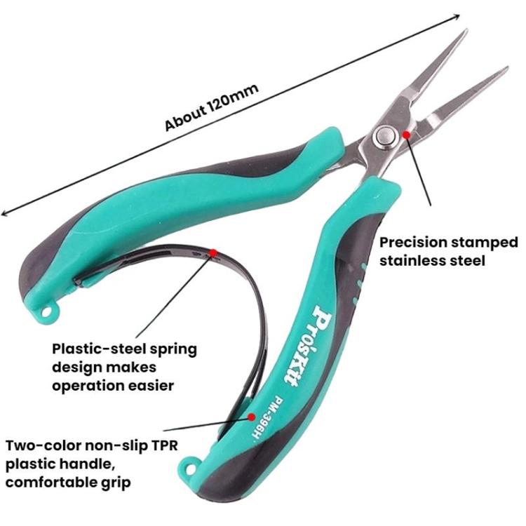 ProsKit PM-396H Stainless Steel Non-Toothed Flat-Nose Pliers Precision Electronic Flat-Jaw Pliers