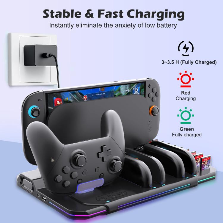For Nintendo Switch 2 Multi-function Cooling Charging Dock Station With RGB Lighting & Card Slots