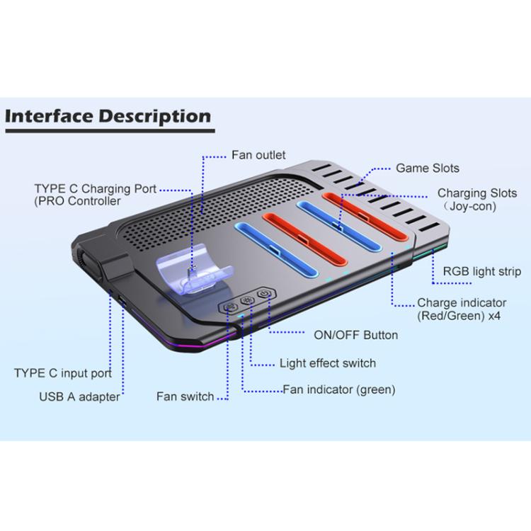 For Nintendo Switch 2 Multi-function Cooling Charging Dock Station With RGB Lighting & Card Slots