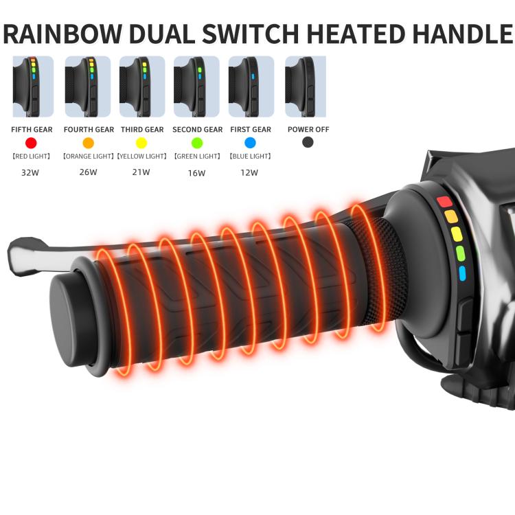 WUPP Rainbow Light Heated Motorcycle Handlebar Grips With Memory Function