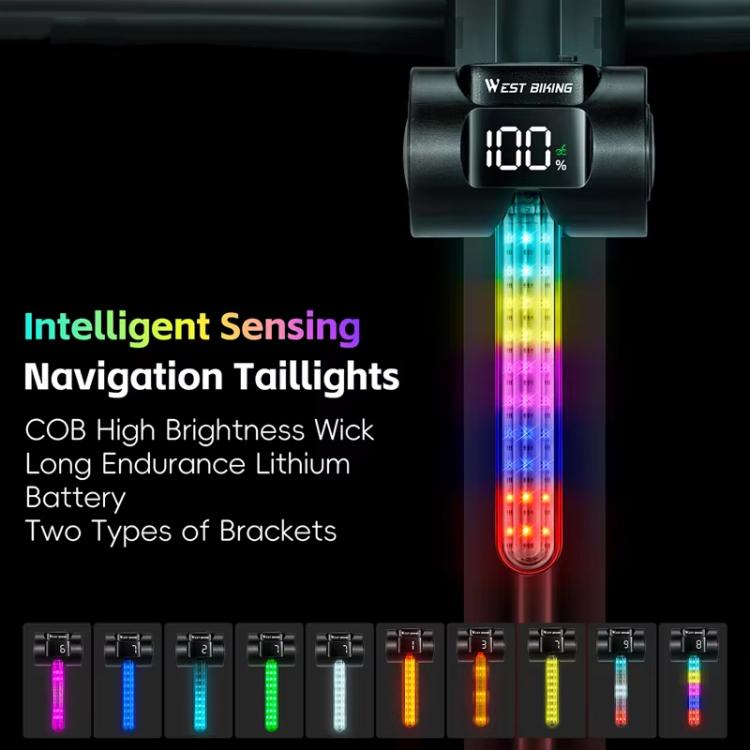 WEST BIKING Smart Sensor Bike Tail Light, 180-degree Wide Angle, IPX4 Waterproof, Dynamic LED Effects with Battery Display