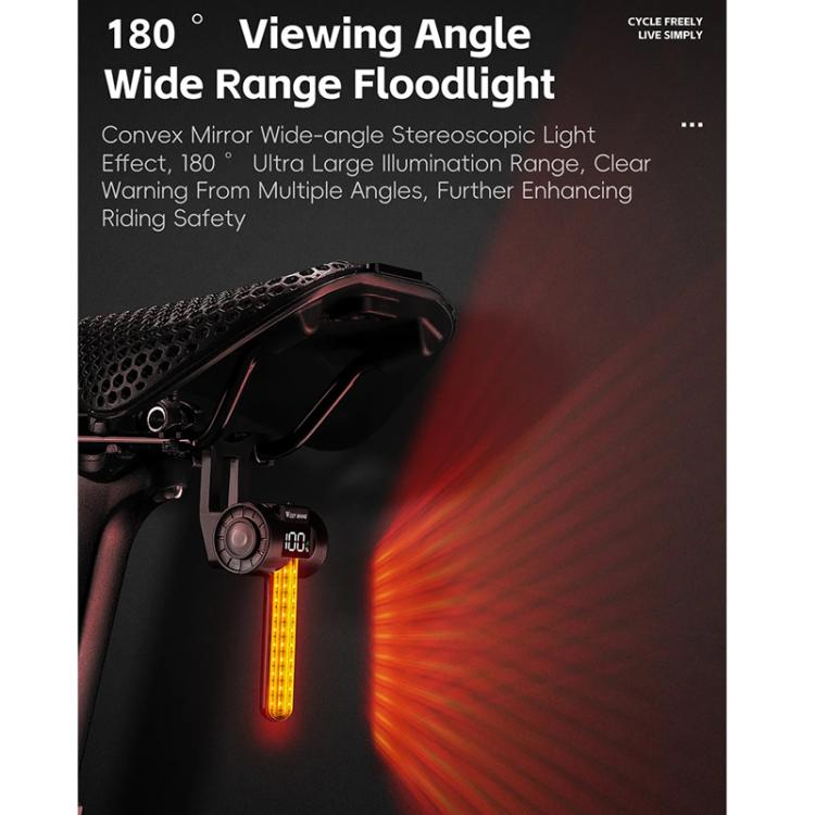WEST BIKING Smart Sensor Bike Tail Light, 180-degree Wide Angle, IPX4 Waterproof, Dynamic LED Effects with Battery Display