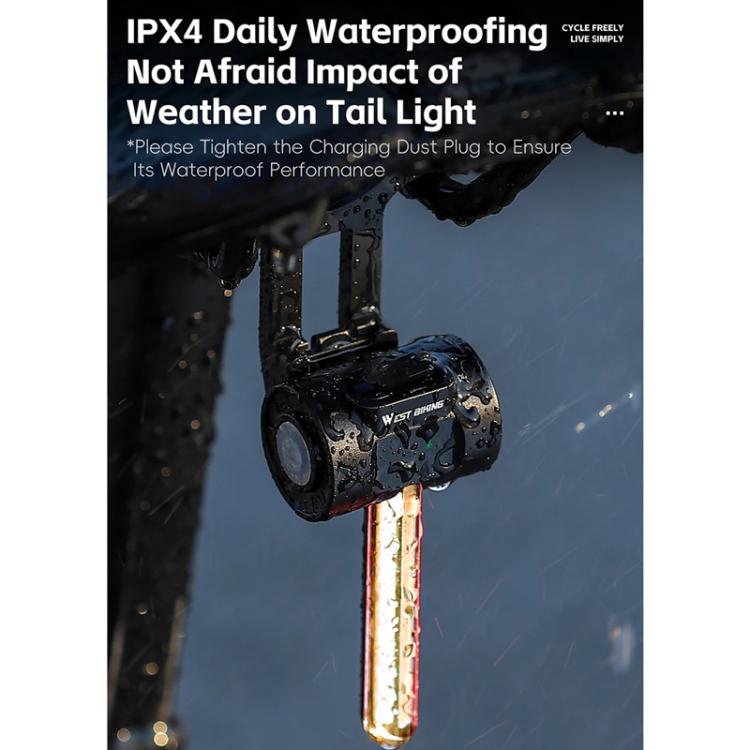 WEST BIKING Smart Sensor Bike Tail Light, 180-degree Wide Angle, IPX4 Waterproof, Dynamic LED Effects with Battery Display