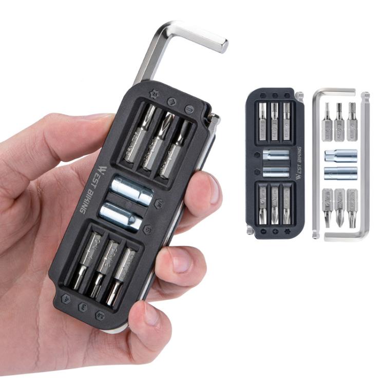 WEST BIKING 10-in-1 Bicycle Repair Tool Kit Bike Multi-Tool with Hex Keys, Adapter Socket Set, SL4/PH1/T25 Bits