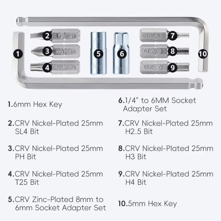 WEST BIKING 10-in-1 Bicycle Repair Tool Kit Bike Multi-Tool with Hex Keys, Adapter Socket Set, SL4/PH1/T25 Bits