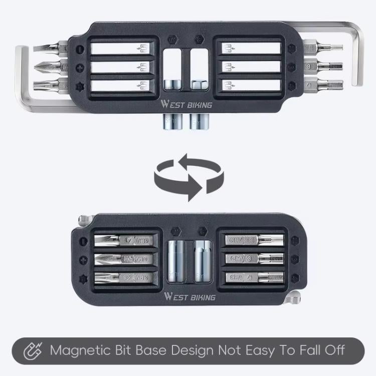 WEST BIKING 10-in-1 Bicycle Repair Tool Kit Bike Multi-Tool with Hex Keys, Adapter Socket Set, SL4/PH1/T25 Bits