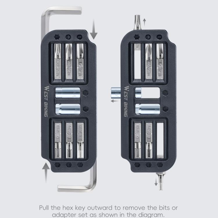 WEST BIKING 10-in-1 Bicycle Repair Tool Kit Bike Multi-Tool with Hex Keys, Adapter Socket Set, SL4/PH1/T25 Bits