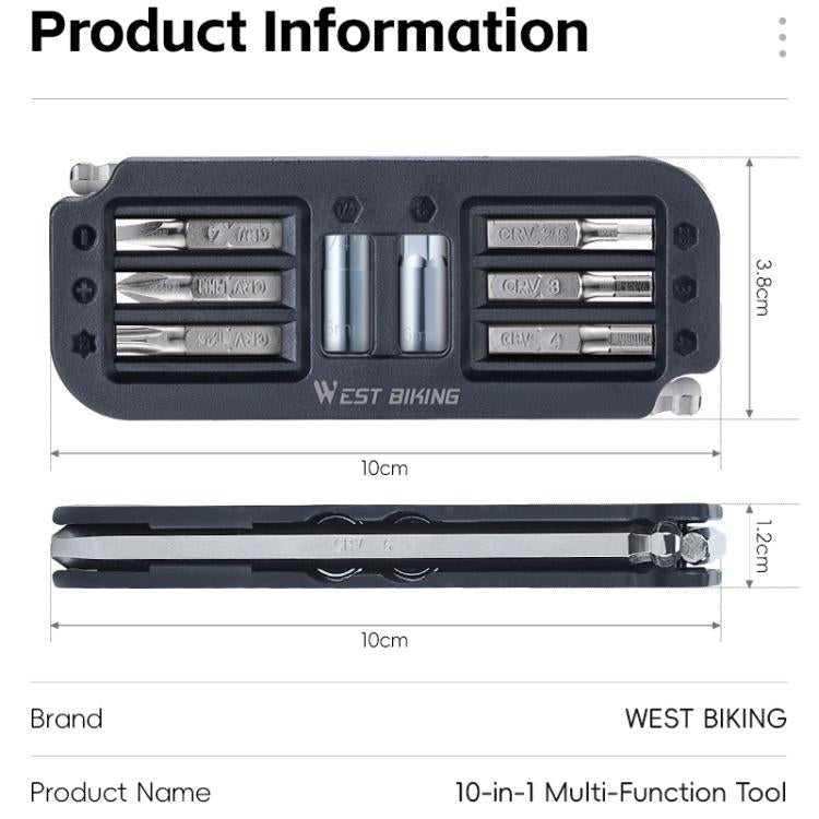 WEST BIKING 10-in-1 Bicycle Repair Tool Kit Bike Multi-Tool with Hex Keys, Adapter Socket Set, SL4/PH1/T25 Bits