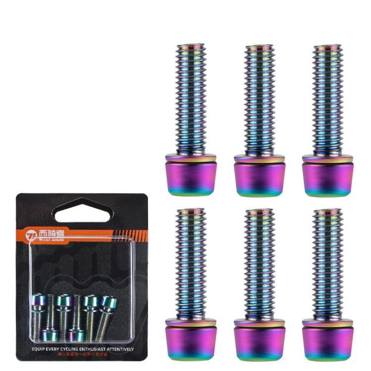 WEST BIKING  6pcs /Pack M5x18mm Titanium-Coated Bike Stem Screws for Mountain Bicycles