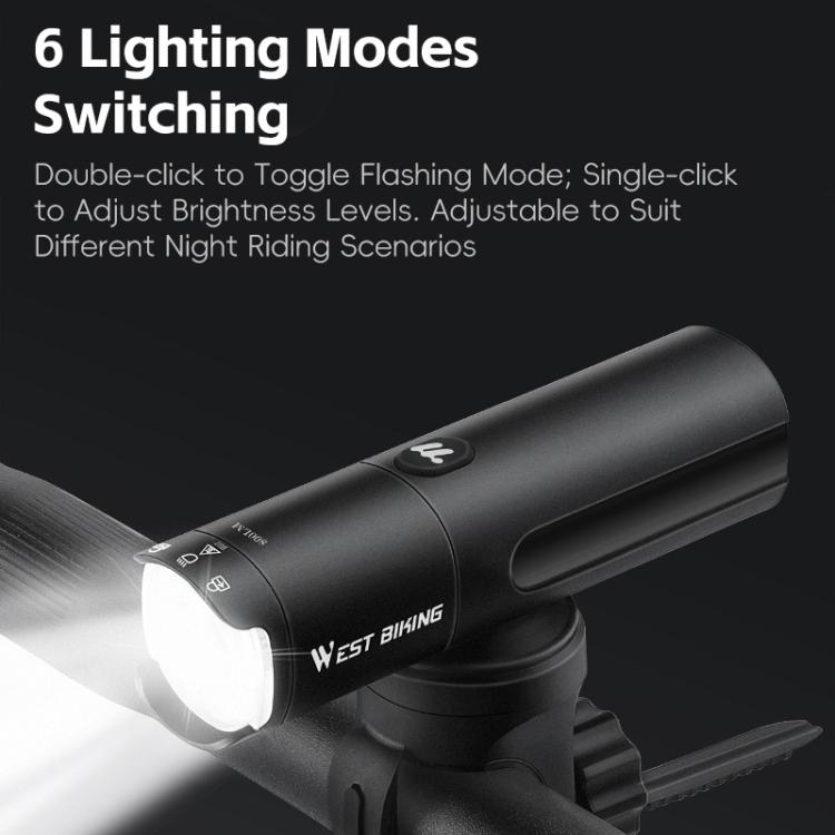 WEST BIKING Bicycle High-Brightness Rechargeable Headlight With Power Reminder Rotatable Function