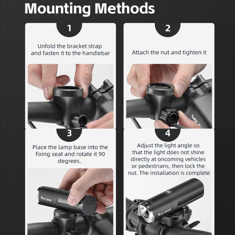 WEST BIKING Bicycle High-Brightness Rechargeable Headlight With Power Reminder Rotatable Function