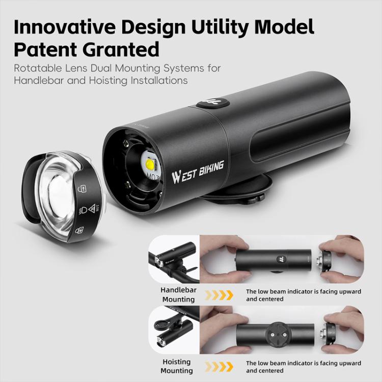 WEST BIKING Bicycle High-Brightness Rechargeable Headlight With Power Reminder Rotatable Function