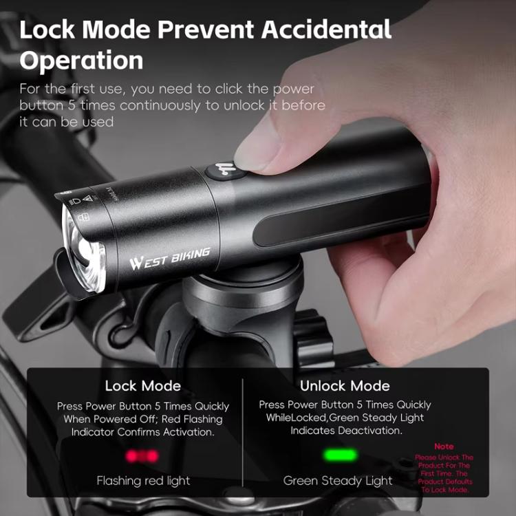 WEST BIKING Bicycle High-Brightness Rechargeable Headlight With Power Reminder Rotatable Function