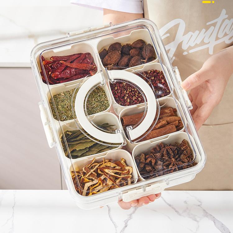 8-Compartment Spice Organizer with Transparent Lid & Handle For Dried Basil, Parsley, Rosemary & Bay Leaves