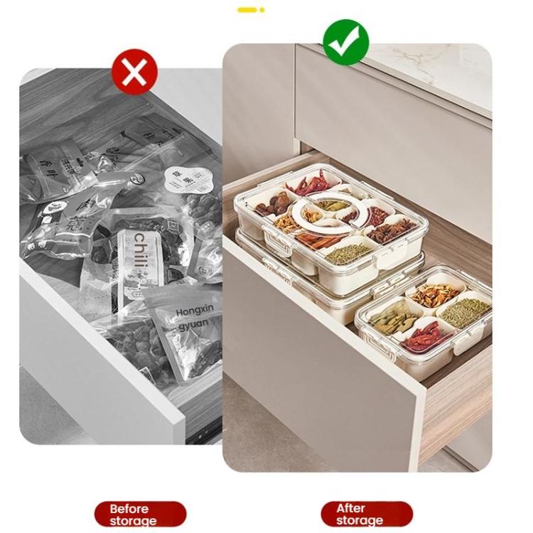 8-Compartment Spice Organizer with Transparent Lid & Handle For Dried Basil, Parsley, Rosemary & Bay Leaves