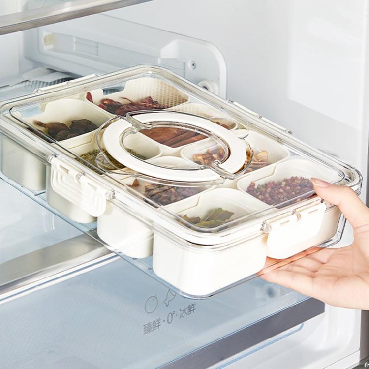 8-Compartment Spice Organizer with Transparent Lid & Handle For Dried Basil, Parsley, Rosemary & Bay Leaves