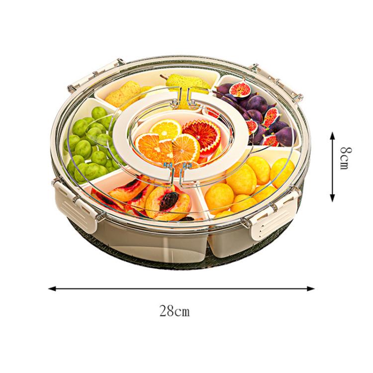 360-Degree Rotating 6-Compartment Snack Tray with Handle & Airtight Lid – Round Portable Food Storage Container for Fruits, Nuts, Candy