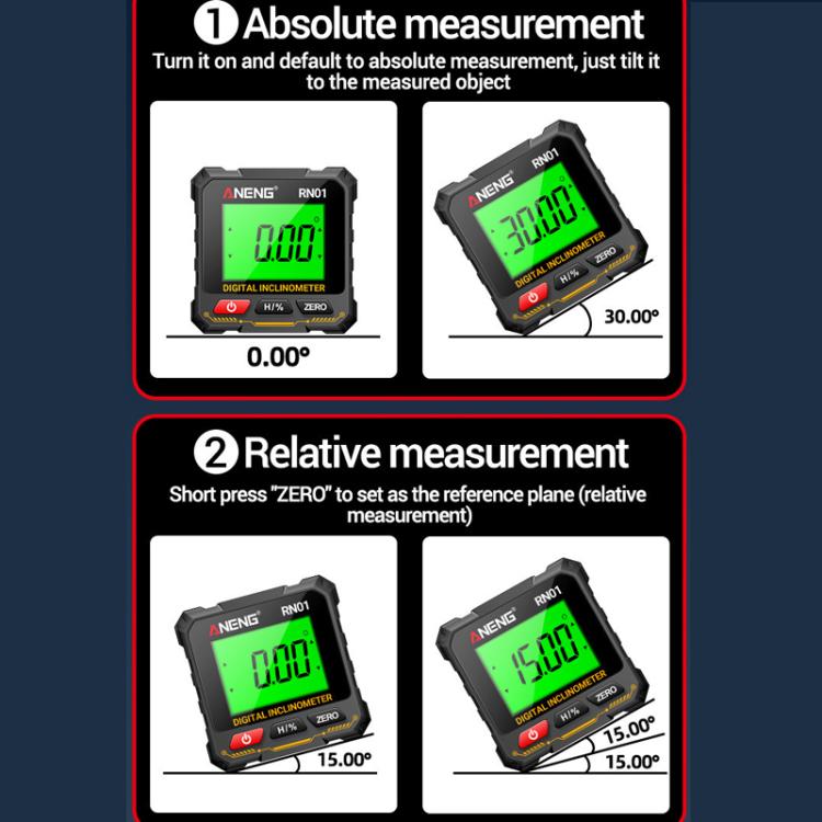 ANENG RN01 Digital Inclinometer Precision Angle Finder With 4-Sided Magnet & Auto-Rotate Screen