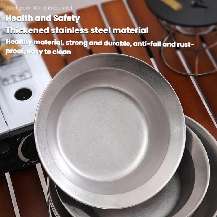 Outdoor Stainless Steel Dinner Plate Set Camping Portable BBQ Plate, With Storage Bag