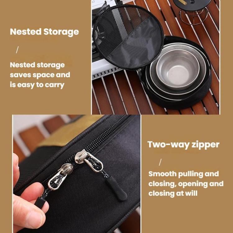 Outdoor Stainless Steel Dinner Plate Set Camping Portable BBQ Plate, With Storage Bag