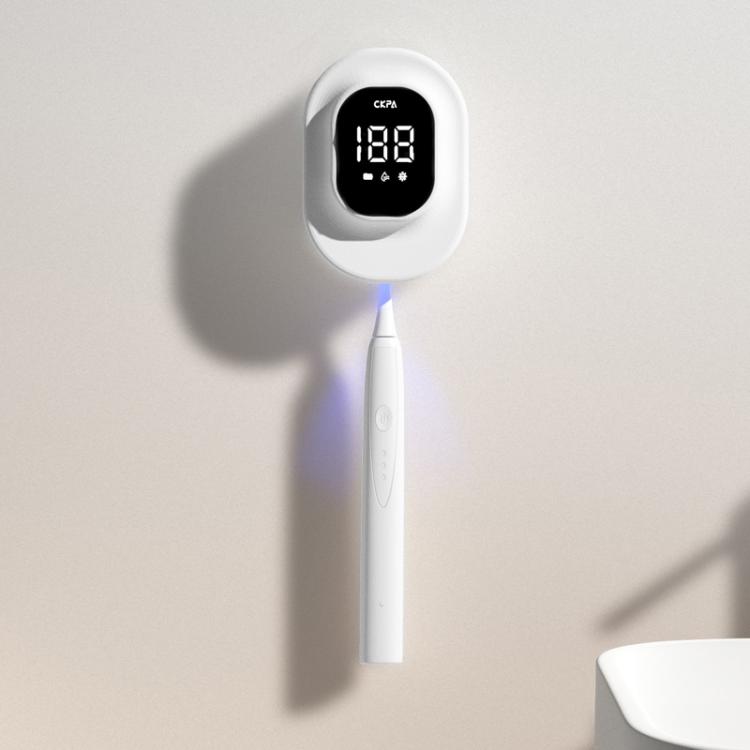 CKPA Rechargeable UV Toothbrush Sterilizer and Holder with Smart Display, No-Drill Adhesive Mount for Electric Toothbrushes
