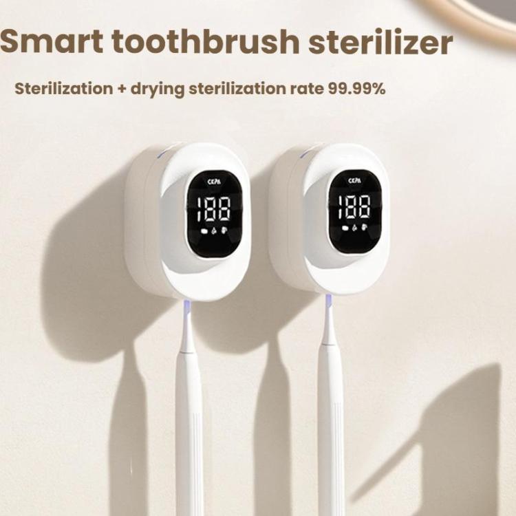 CKPA Rechargeable UV Toothbrush Sterilizer and Holder with Smart Display, No-Drill Adhesive Mount for Electric Toothbrushes