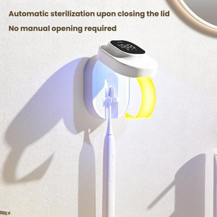 CKPA Rechargeable UV Toothbrush Sterilizer and Holder with Smart Display, No-Drill Adhesive Mount for Electric Toothbrushes