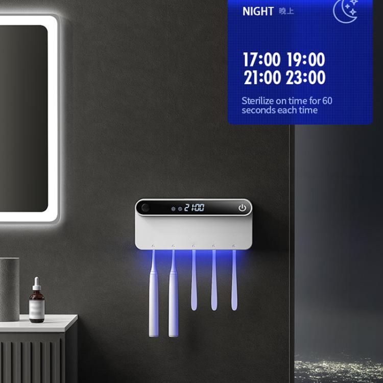Smart UV Toothbrush Sterilizer and Dryer with Human Sensor, Time Display, USB-C Fast Charging, No-Drill Wall-Mounted Holder