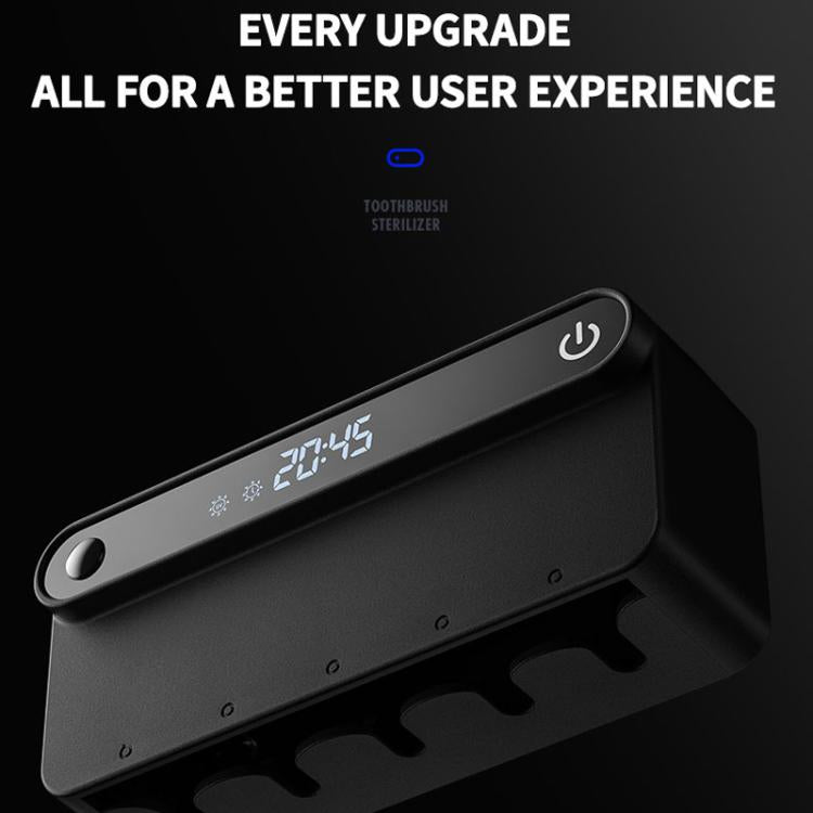 Smart UV Toothbrush Sterilizer and Dryer with Human Sensor, Time Display, USB-C Fast Charging, No-Drill Wall-Mounted Holder